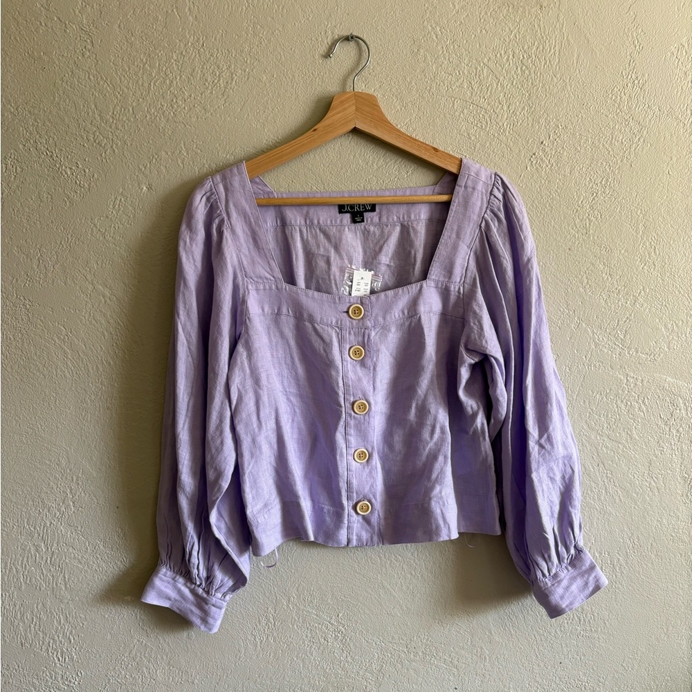 J. Crew Linen Square-Neck Blouse - Picture 2 of 7